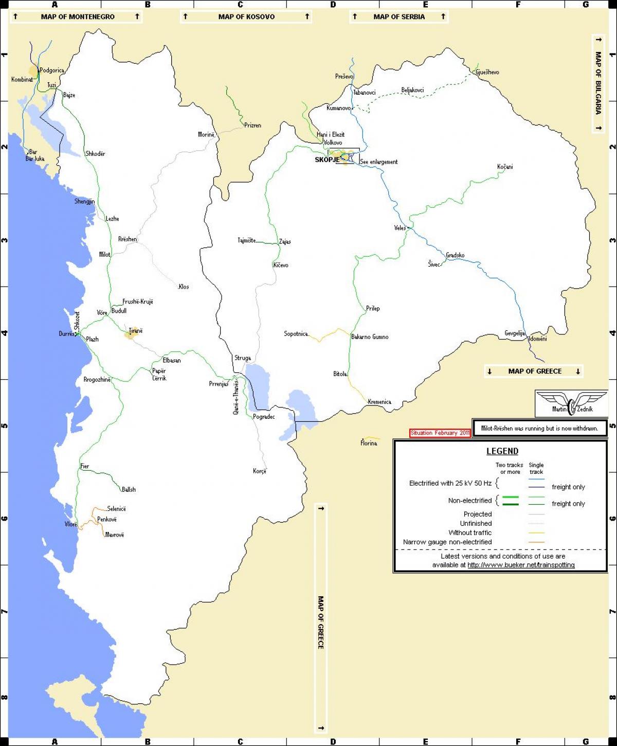 Albanian ferrocarrís mapa