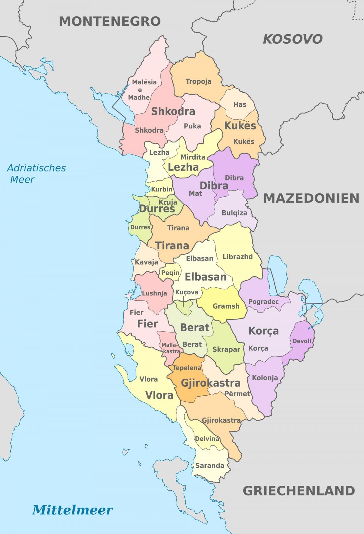 mapa de Albania política