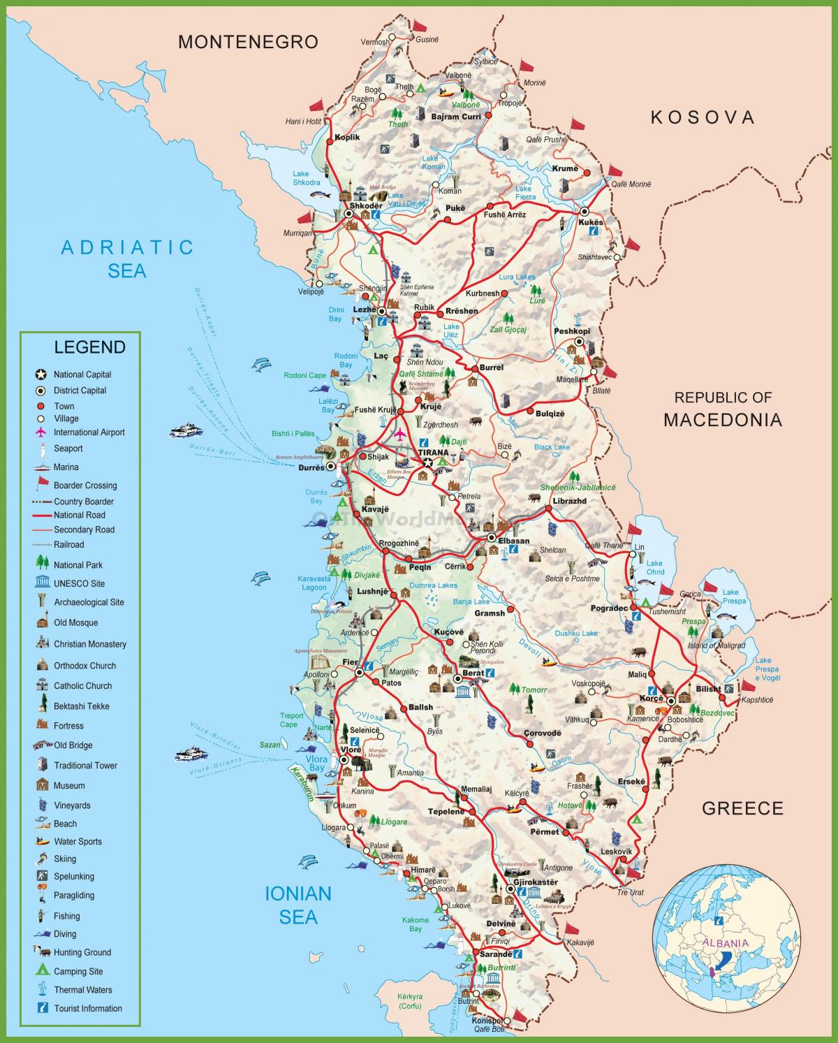 mapa de Albania turística