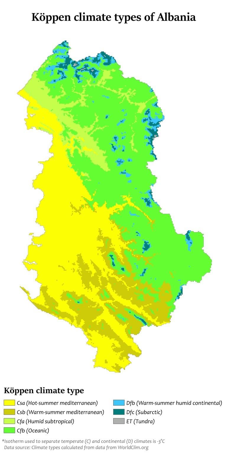 mapa de Albania clima