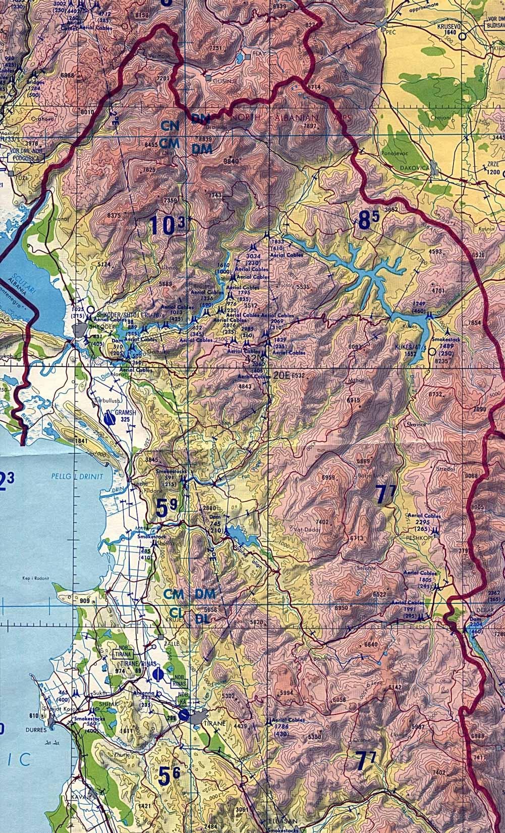 mapa topográfico de Albania