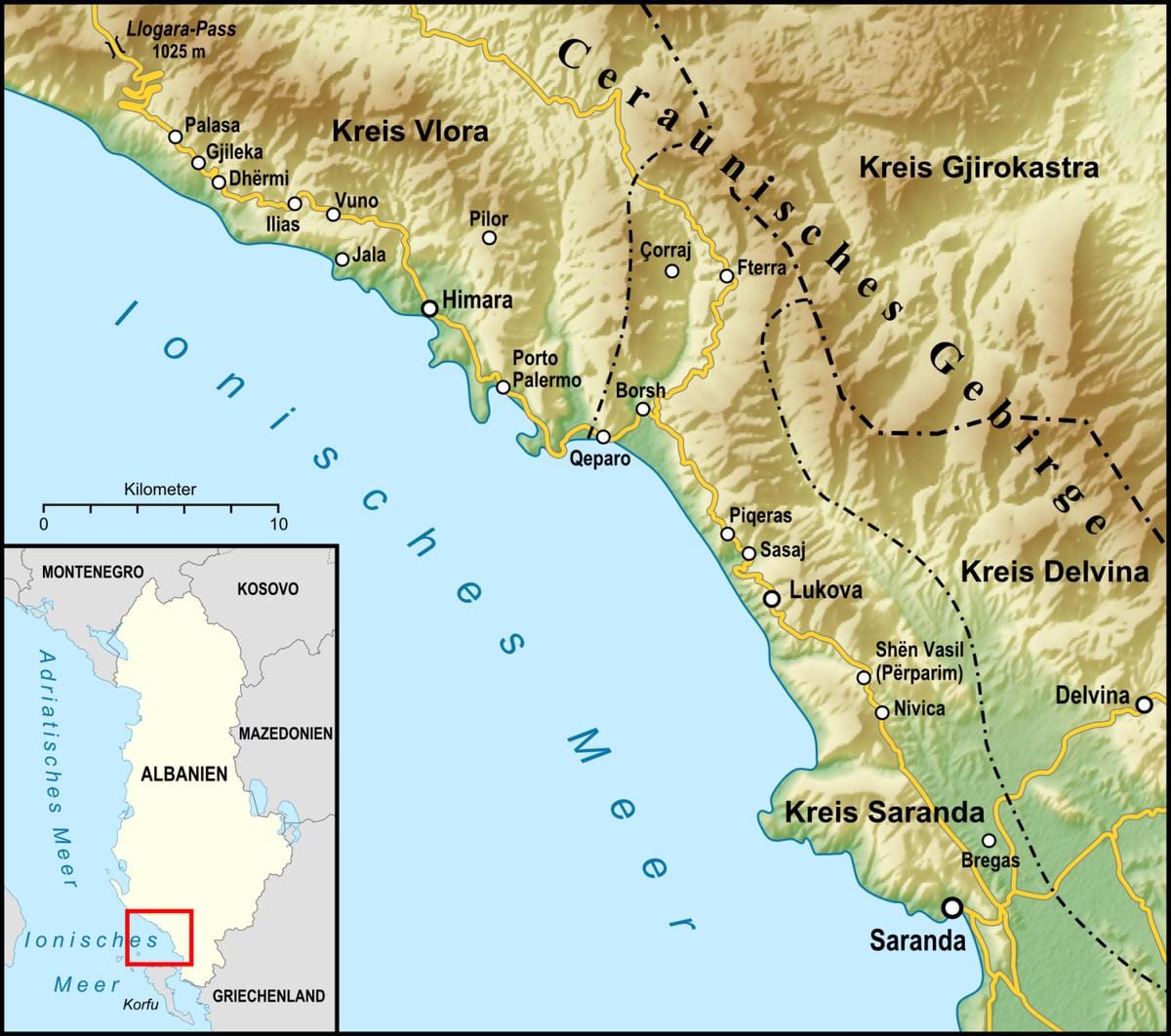 mapa de riviera albanés