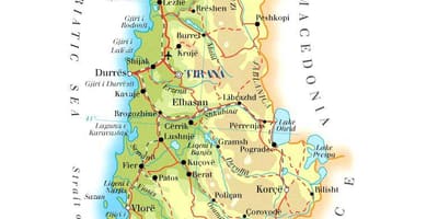 Mapa do mapa físico de Albania